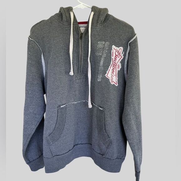 Budweiser Womenβs 1/4 Zip Hoodie | MV Sport | Gray Distressed Style | Size L/XL - Picture 4 of 8